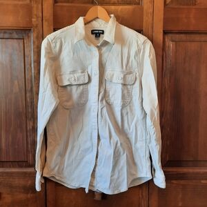 Lands' End Cream Cotton Blend Flannel Button Up Shirt Size Medium (10-12)